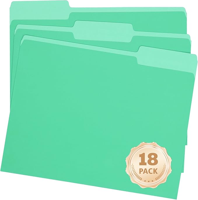 Light Green File Folders,18 Pack File Folder,1/3 Cut Tab,Letter Size,Filing Folder for Office School Business.