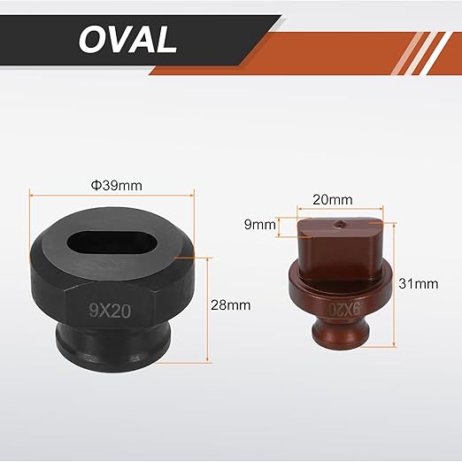 HARFINGTON Hydraulic Hole Punch Die 9x20mm Oval Hole 40Cr Steel Electric Punching Kit for MHP-20 JP-20 Electric Punching Machine, Burgundy & Black