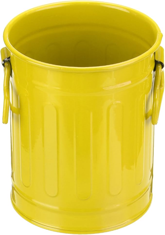 PATIKIL Barrel Pencil Holder, Metal Pen Holder for Desk Pencil Holders Cup Organizer with Handles Makeup Brush Holder Stationery Storage, Yellow