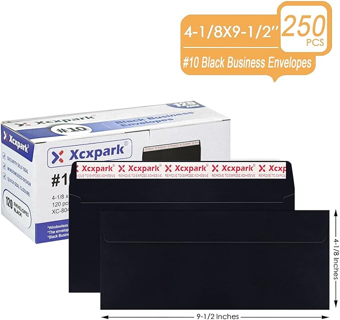 120 PCS #10 Black Self Seal Kraft 4-1/8 x 9-1/2 inches Security Envelopes, Windowless Invisible Envelopes Super Strong Quick Seal Envelopes Security Tint Pattern Secure