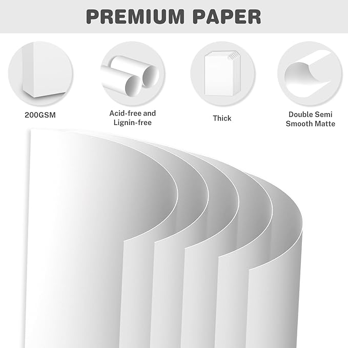 White Cardstock 8.5 X 11, 40 Sheets Card Stock, 75lb/ 200gsm Copy Paper, Cardstock Printer Paper For Art, Drawing, Invitations, DIY Cards, Watercolor, Craft, Construction, School & Office Supplies