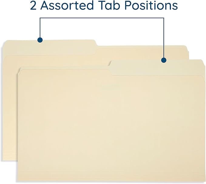 100 Blue Summit Legal Size Manila File Folders, 1/2 Cut Tab for Office, Classroom, or Home Organization, Durable 11 Point Paper for Bills, Records & Documents