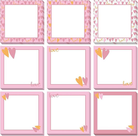 9 Pieces Valentine's Day Sticky Notes Valentine Heart Sticky Notes Self-Adhesive Note Pads Sticky Memo Notes for School Office Home Supplies Students Teachers Present Valentine's Day