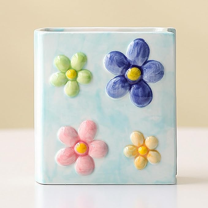 Book Vase Flower Pencil Cup Pen Holder For Office Desk Decorative Books Blue Flower Vase Cute Toothbrush Holders Home Decor Teacher Book Gifts for Women Small Makeup Brushes Holder