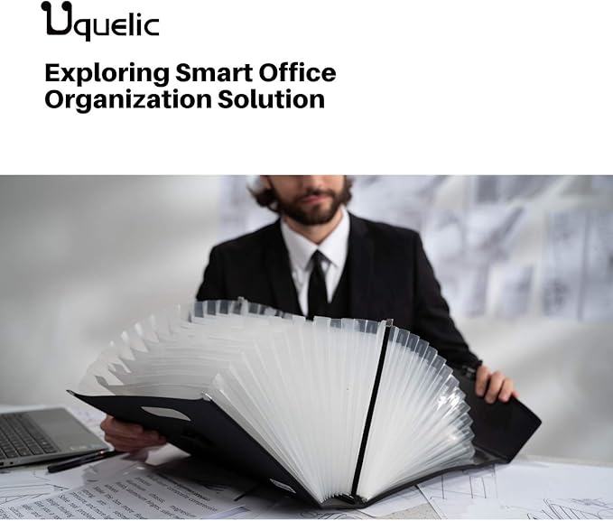 Uquelic 26 Pockets Expanding File Folder Organizer - Upgraded Durable Buckle, Accordion Folder Base with Ergonomic Portable Handle/Large A4 Letter Size Document Organizer, Folders with Pockets