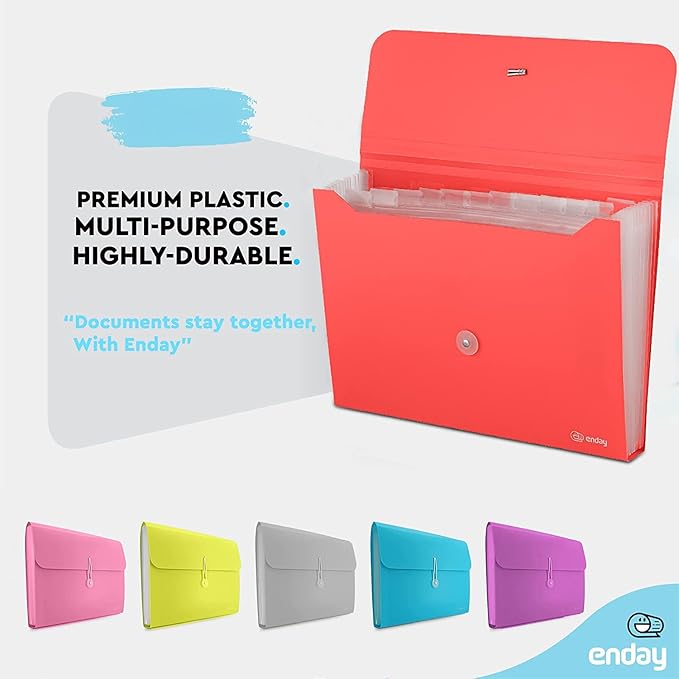 Accordion File Organizer 13 Pocket Expanding File Folder with Labels, Accordion File Organizer Letter Size Letter A4 Paper for Receipts, Bills and Documents 13" x 9.5” –by Enday