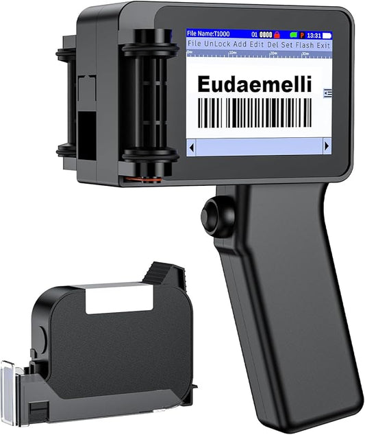 Mini Handheld Inkjet Printer, T1000 Printer Gun with 42ml Fast-Drying Ink Cartridge, Mini Date Printers for Date Coder, QRcode, Barcode, Batch Number, Text, Logo(Black, Printing Height: 0.08-0.5Inch)