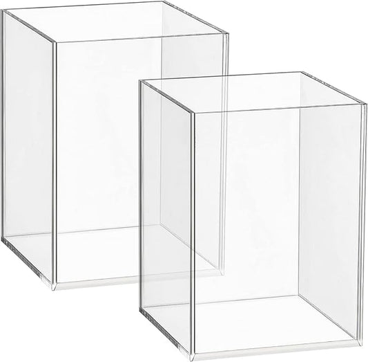 2 Pieces Clear Acrylic Pen Holder & Pencil Cup Clear Makeup Bush Holder Acrylic Desktop Stationery Organizer for Office School Home Desk Accessories - 2 Pack, Square