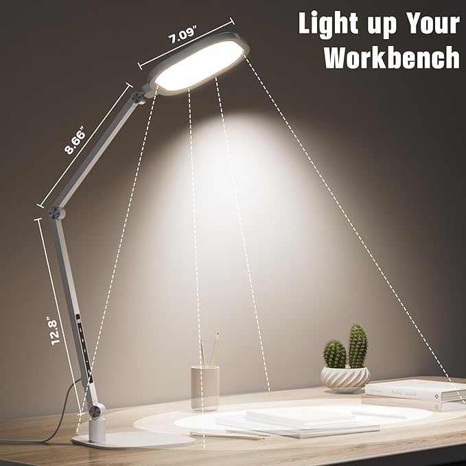 LED Desk Lamp for Home Office, 15W Desk Light with CRI >95, Memory & Timer Function, 1200LM Dimmable Computer Light for Video Calls, Conference, Reading, Study (White)