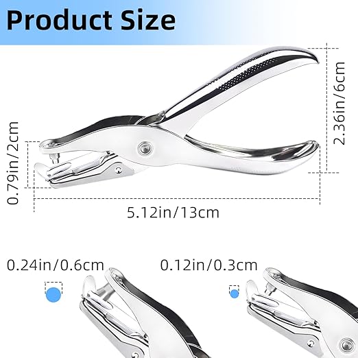 2 Pcs Hole Punch,Metal Single Hole Paper Punch Punchers,1/4 Inch and 1/8 Inch Single Hole Punch,Suitable for DIY Craft Labels and Greeting Cards Home Office Learning