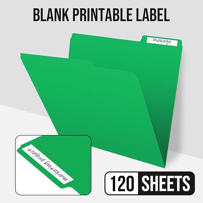 File Folders,IntoJoy 120 Pack Colored File Folder Letter Size, 1/3 Cut Tab Filing Folders for Office School Business File Document Organization,Green