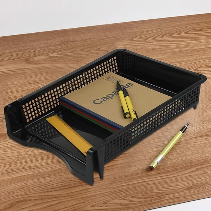 6-Pack Black Plastic Stackable Paper Tray/Basket, Stackable Office Lletter Organizer Desk Tray