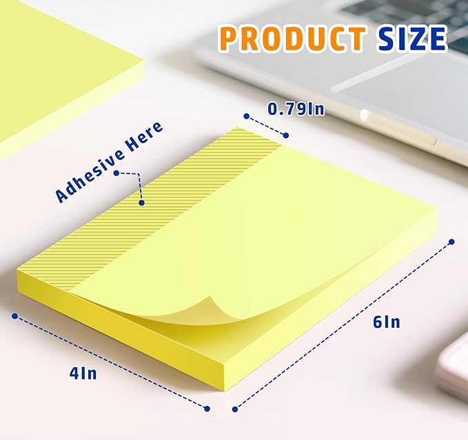 4 x 6in Yellow Sticky Notes Large,400pcs Recyclable Sticky Notes,8 Pack Notes Pads Memo Pads,Strong Self-Adhesive Notes, Bulk Large Pads Easy to Post Notes for Home School Office Desk Accessories