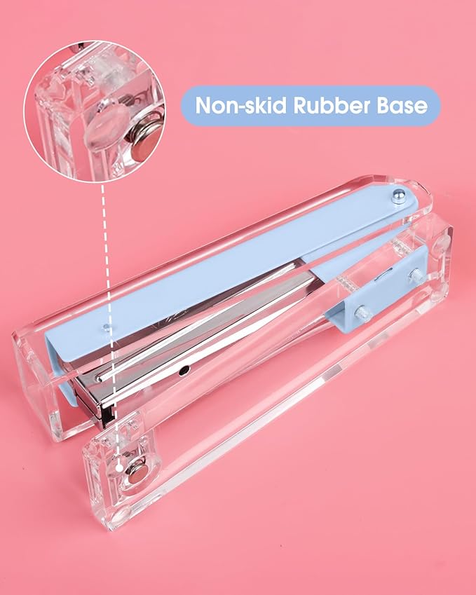 Honagu Clear Acrylic Stapler - Modern Desk Stapler for Home, Office, or School (Macaron Blue)