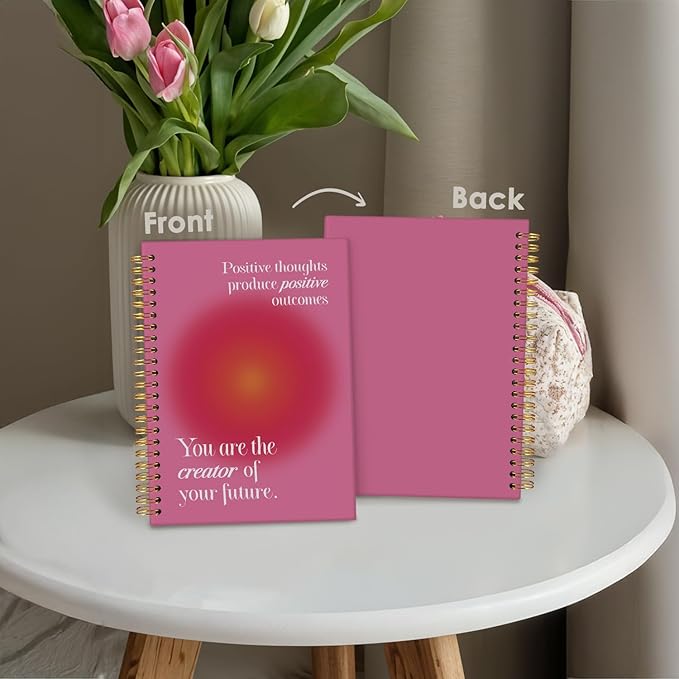 Wheatwin Positive Affirmations Spiral Notebook, Pink Aura Motivational Inspirational School Office Notebooks for Note Taking Work, Hardcover Spiral Notebook Gifts 5.5x8.3