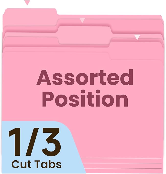 Colored File Folders Letter Size, 60 Pack Pink Folders 1/3 Cut Tabs, Assorted Pastel Color Office School Buiness Folders for Filing Organization, Paper File Folder Bulk Set