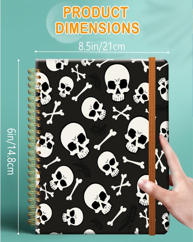 Ruled Spiral Writing Notebook,A5 Hardcover Lined College Journal for Women Lady Girl,Strong Twin-Wire Binding with Premium Paper,8.4" X 6",Perfect for School,Office,Home Gifts(Skull Bones)
