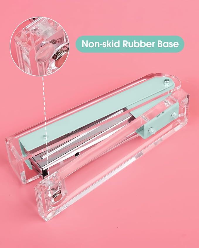 Honagu Clear Acrylic Stapler, Modern Desk Accessory for Home, Office, or School (Macaron Green)