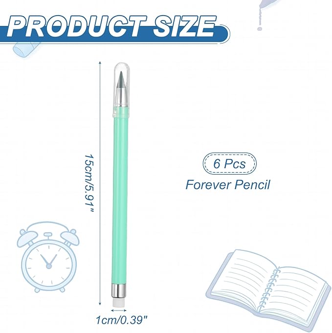 PATIKIL Forever Pencil, 6 Pcs Mechanical Sharpened Cute Metal Pencils Set for Coloring Book Sketch Drawing Writing Art Beginner, Green