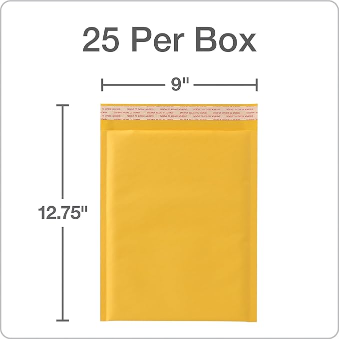 Quality Park Bubble Mailers, 8.25 x 11 Inch, Kraft Padded Envelopes, Durable Brown Shipping Envelopes, Self Seal Closure, 25 Per Box (QUA85759)