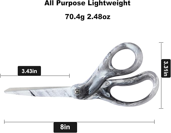 LIVINGO Fabric Scissors All Purpose - Sharp Heavy Duty Shears, Stainless Steel Blades, Marble Grey Color Coating, Smooth Grip for Home Office Crafting Sewing Cutting Clothes, Paper, 8 Inches