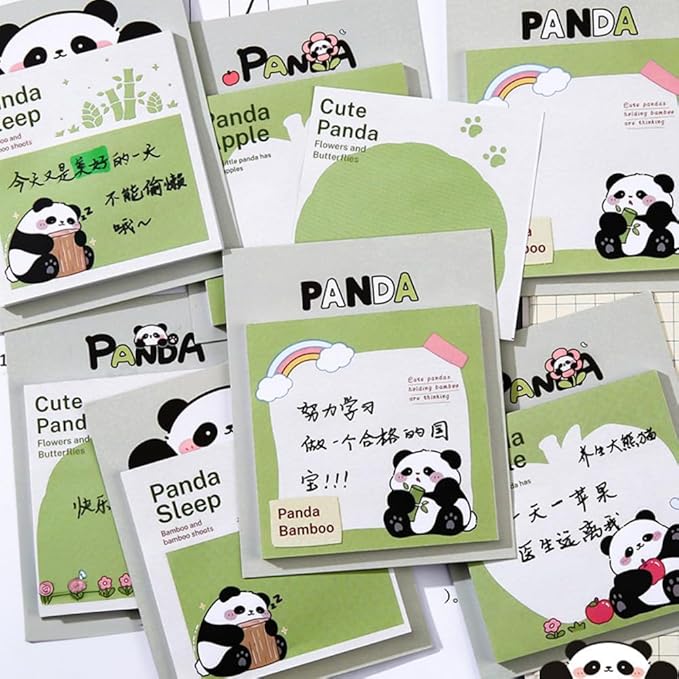 8 Pads Reusable Funny Panda Sticky Notes Set, 240 Sheets, for Office Home School