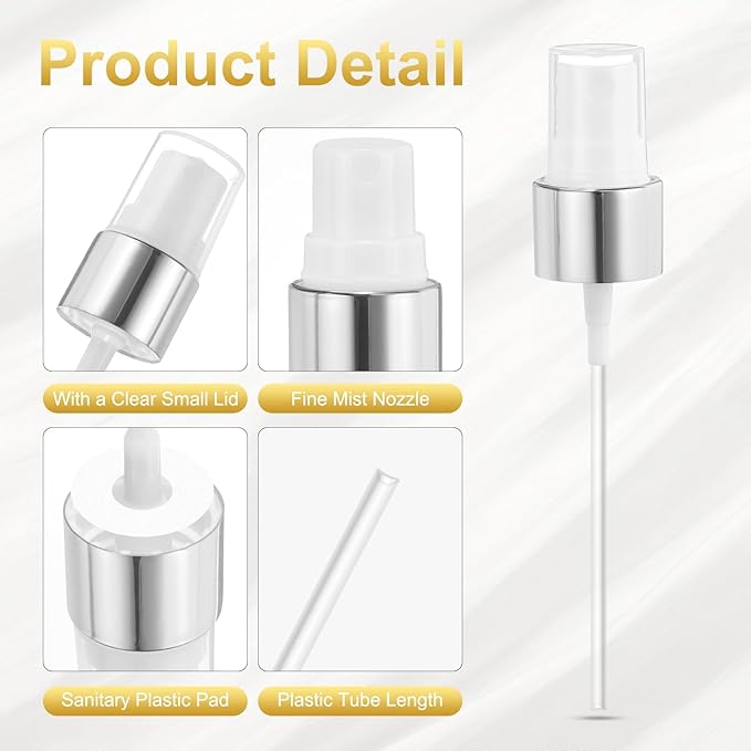 uxcell 6 Pcs Silver White Spray Top, 20/410 Fine Mist Sprayer Reusable Replacement Spray Bottle Pump Plastic Top for Cosmetic Perfume and Body Sprays Bottle