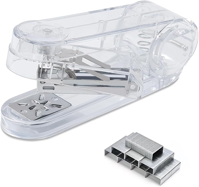 Temiary Swing-Arm Swivel Stapler with 400 Staples, 360 Degree Rotate Desktop Staplers for Booklet or Book Binding, 25 Sheet Capacity for Desk Classroom Office Supplies (Transparent)