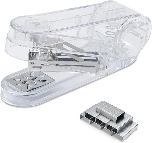 Temiary Swing-Arm Swivel Stapler with 400 Staples, 360 Degree Rotate Desktop Staplers for Booklet or Book Binding, 25 Sheet Capacity for Desk Classroom Office Supplies (Transparent)