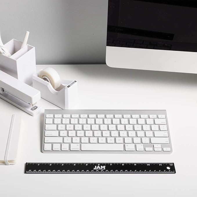 JAM PAPER Strong Aluminum Ruler - 12 Inch - Metal Ruler with Non-Skid Cork Backing - Black Metallic - Sold Individually
