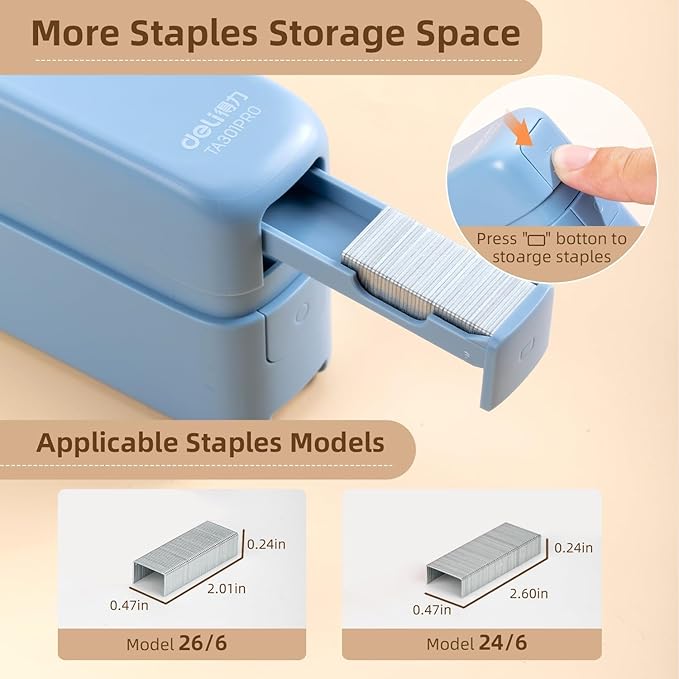 deli Stapler, Desktop Staplers with 1660 Staples and Integrated Staple Remover, 40 Sheet Capacity Office Stapler, 2 Pack, Blue