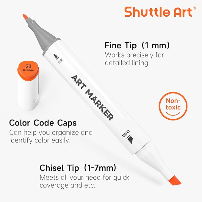 Shuttle Art 89 Colors Alcohol Markers, 88 Colors Dual Tip Art Marker Set Plus 1 Colorless Blender with Marker Case Perfect for Illustration Students Adult Coloring Sketching