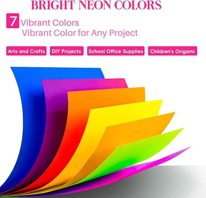 Colored Copy Paper 8.5X11 Inches,140 Sheets 20 lb/80GSM 7 Colors Neon Fluorescent Letter Size Printer Multipurpose Paper for Office School Education Daily Printing,Document Copying,Study