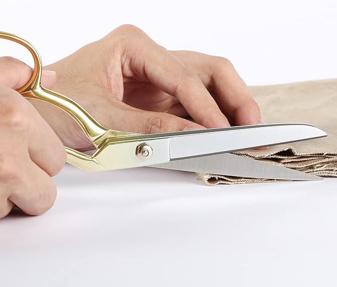 LIVINGO Professional Fabric Sewing Scissors: Multipurpose Heavy Duty Forged Stainless Steel Sharp Bent Blade Dressmaker Classic Cutting Leather Cloth Tailor Shears for Home - 8 inch Gold