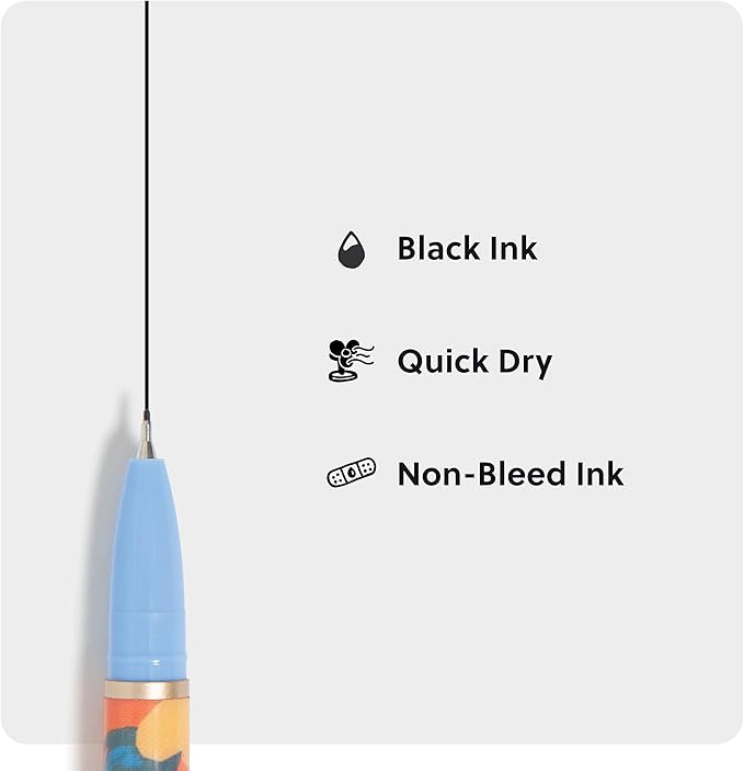 U Brands Catalina Felt Tip Pens, Pen Set of 6 Black Ink Pens, Artist Touch, Medium (0.7 mm) Point