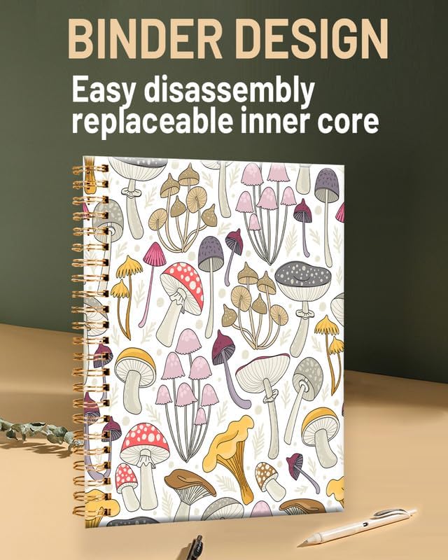 Spiral Journal Notebook for Women,A5 College Ruled Notebooks 6"x 8.4", 120 Pages (60 Sheets) Lined Journal with Premium Thick Paper,Perfect for School Office Home(Colorful Mushroom)