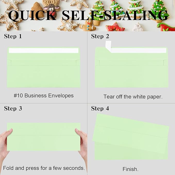 100 Pack Light Green #10 Business Envelopes, Standard Envelopes Self Seal, 4 1/8 x 9 1/2 Inch Letter Size Business Mailing Envelopes for Checks Invoices Statements Baby Shower Wedding Birthday
