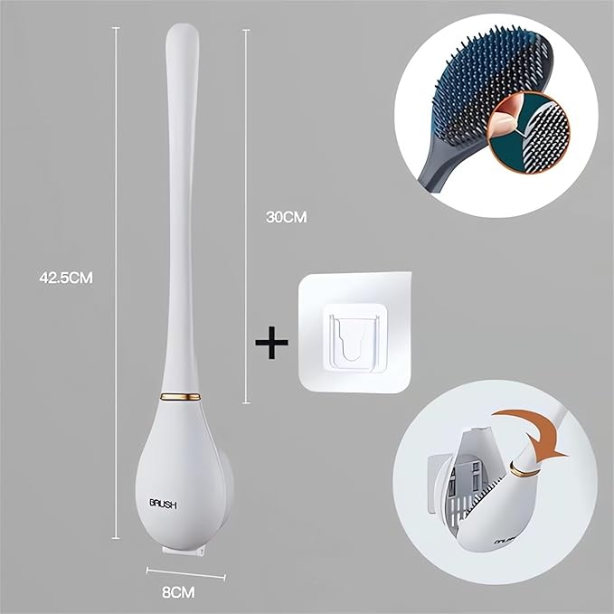 Modern Flexible Silicone Toilet Caspa for Home 2025 Silicone Toilet Wand Bowl Brush and Holder Cleaning Set Wall Mounted Rubber Bathroom Toilet Scrubber Bowl Cleaner Brushes with Dispenser (White)