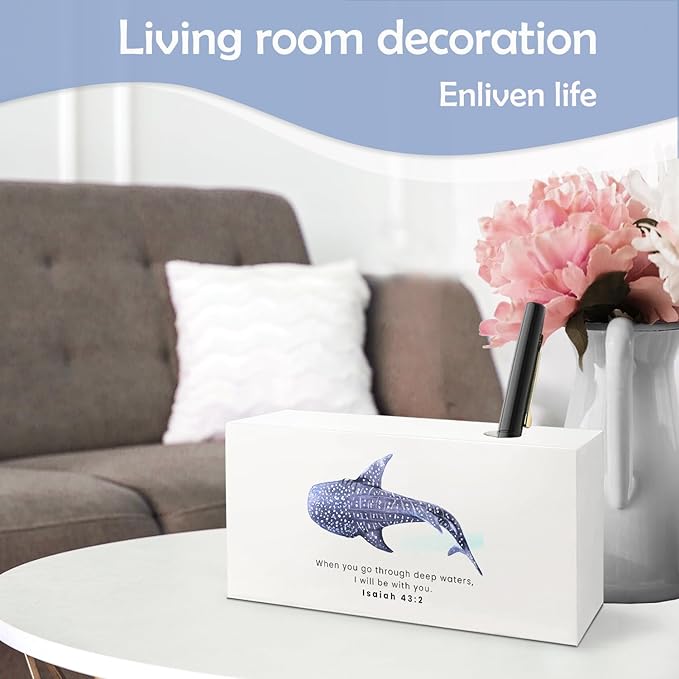 SNNDER Whale Shark Christian Single Pen holder for Desk, Christian Gifts for Women Men, Inspirational Bible Verses Isaiah 32:2 Fountain Pen Holder for Home Office Desk Accessories