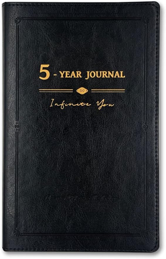 YouthWill Five Year Journal, 5-year Memory Notebook, Daily Journal, Undated Diary, One Line a Day, Soft Cover, Medium, 90gsm paper (Black)