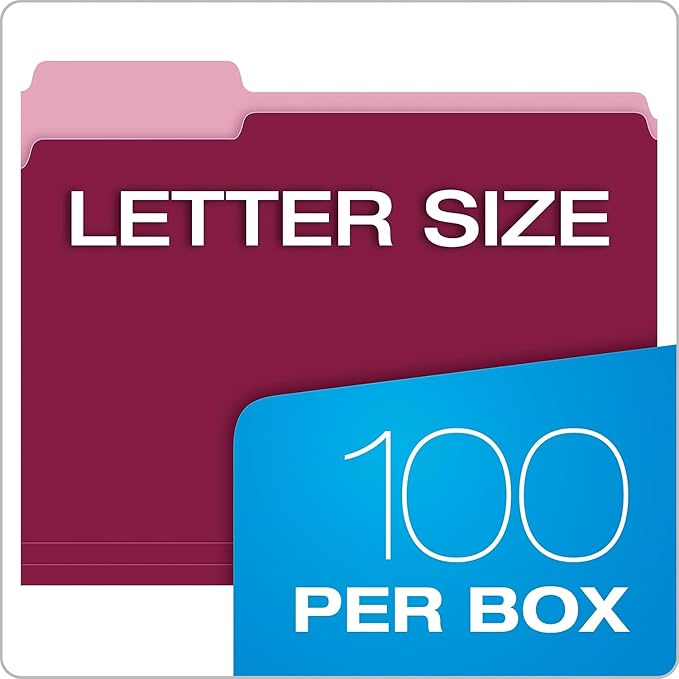 Pendaflex Two-Tone Color File Folders, Letter Size, 1/3 Cut, Burgundy, 100 Per box (152 1/3 BUR)