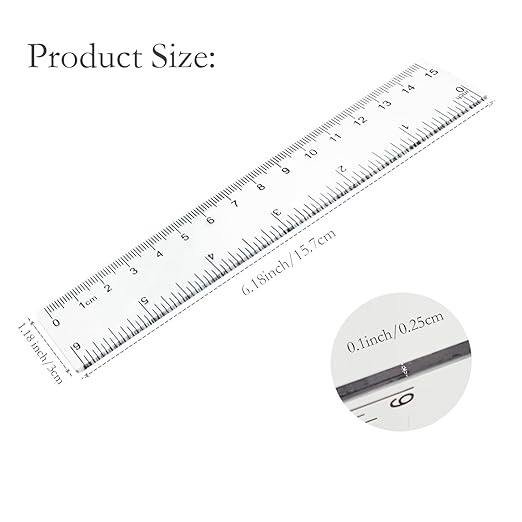 2 Pack 6 inch Clear Plastic Ruler, 15 cm Straight Rulers, Transparent Measuring Tools, Drafting Tools, Flexible Ruler with Inches and Centimeters for School and Office Supply