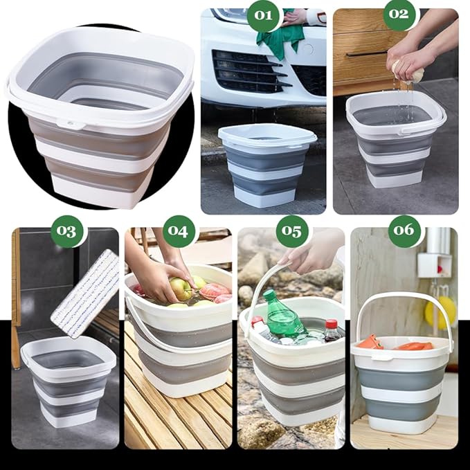 2 Pack Collapsible Plastic Bucket with Handle 1.32 Gallon (5L) Each Foldable Rectangular Tub for Cleaning Camping Essentials Space Saving Outdoor Portable Bucket for Camping