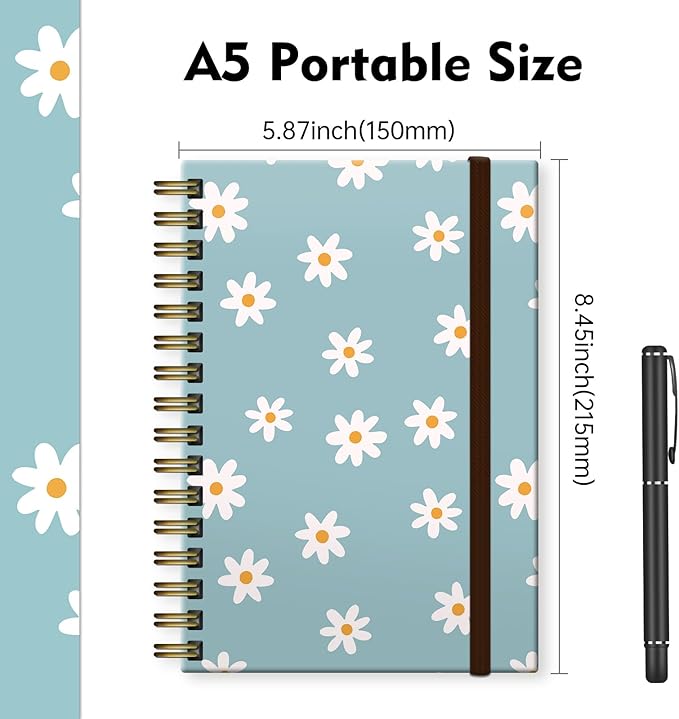 Spiral Journal Notebook,Strong TwinWire Binding with Premium Paper for Girl Women,Cool Funny 120 Pages,100gsm A5 College Ruled NotebookJournal,Perfect for Gifts Nurse Teacher Women(Cute Daisy)