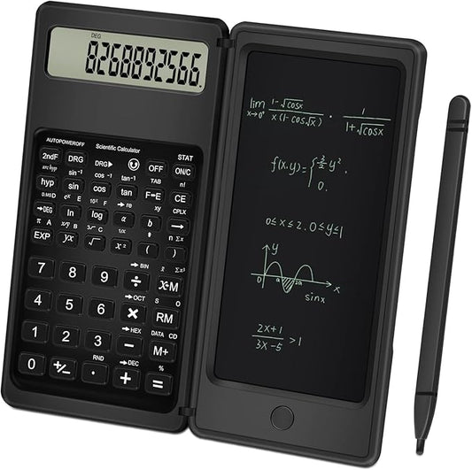 Scientific Calculator with Notepad, TRELC 10 Digits LCD Display Foldable Scientific Calculator, Portable Calculator with Erasable Writing Tablet for Middle School High School Students