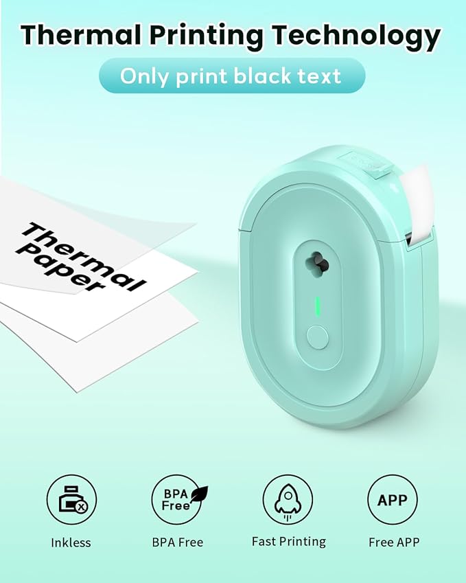 Label Maker Machine with Tape, Portable Bluetooth Label Makers, Inkless Mini Printer Impresora de Etiquetas Multiple Templates for Home School Office Kitchen, Green