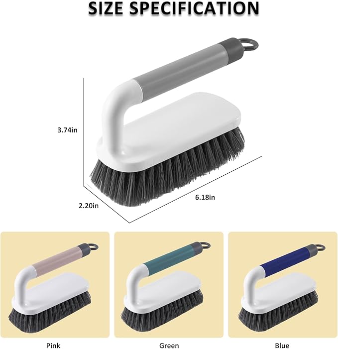 Scrub Brush, Scrubbing Cleaning Brushes, Heavy Duty Cleaning Brushes with Handle, for Shower, Bathroom, Carpet, Kitchen and Bathtub Scrubber, 2 Pack (Pink)