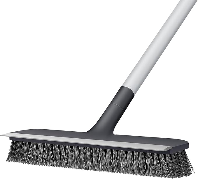 Floor Scrub Brush with Long Handle - Adjustable Handle 2 in 1 Scrape and Heavy-Duty Stiff Bristle Floor Scrubber Brush for Cleaning Bathroom, Kitchen Patio Tile Garage and Deck