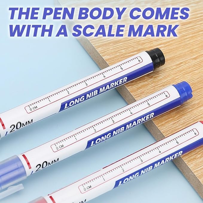 5PCS Long Head Deep Hole Marker Pens, 20mm Deep Reach Long Nose Markers, 45mm Permanent Markers Carpenter Ink Marker Pens, Waterproof Construction Markers Marking Tool, Metal Marking Pen (Blue A)