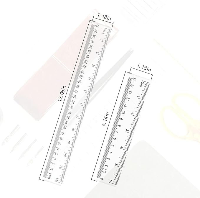 4 Pack Clear Plastic Straight Rulers, Clear Ruler Bulk, Transparent Ruler with Centimeters and Inches, for Class, Office (6 inch+12 inch)